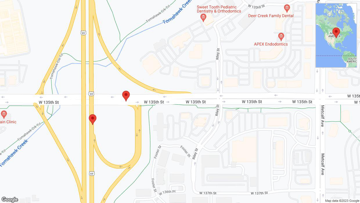 A detailed map that shows the affected road due to 'Overland Park: West 135th Street closed' on September 20th at 2:08 p.m.
