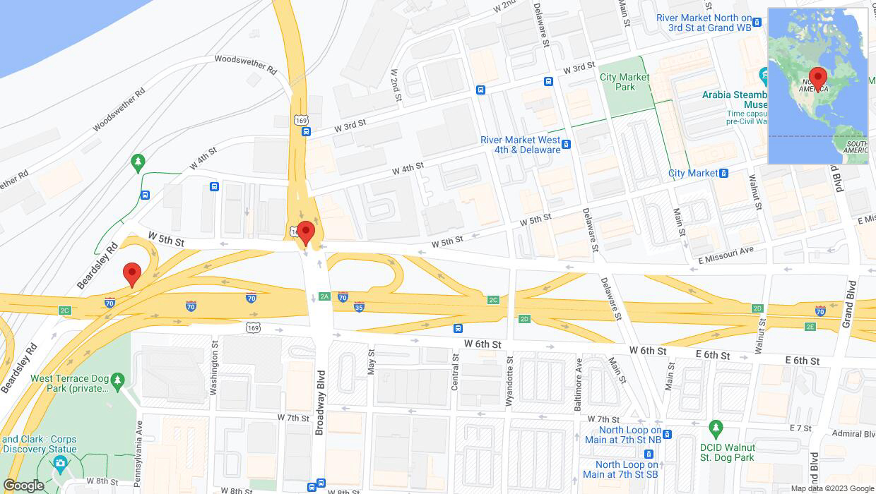 A detailed map that shows the affected road due to 'Kansas City: US-169 South temporarily closed' on September 18th at 4:44 p.m.
