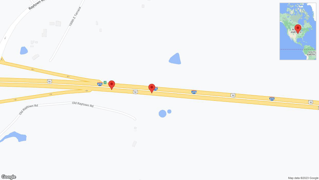 A detailed map that shows the affected road due to 'Broken down vehicle on eastbound I-470 in Kansas City' on September 18th at 2:50 p.m.