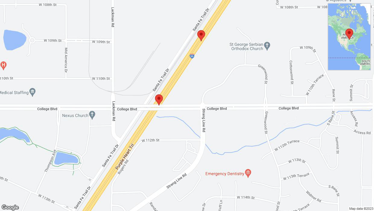 A detailed map that shows the affected road due to 'Broken down vehicle on eastbound I-35 in Lenexa' on September 18th at 3:14 p.m.
