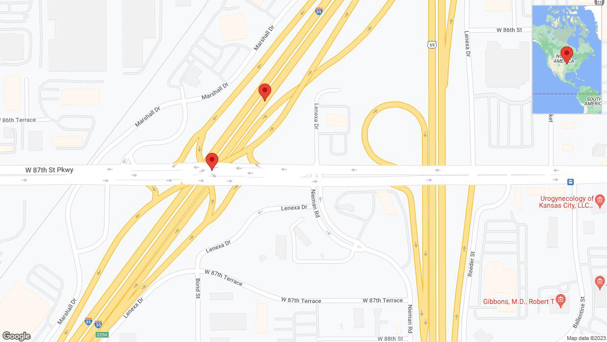 A detailed map that shows the affected road due to 'Broken down vehicle on eastbound I-35 in Overland Park' on September 18th at 3:50 p.m.