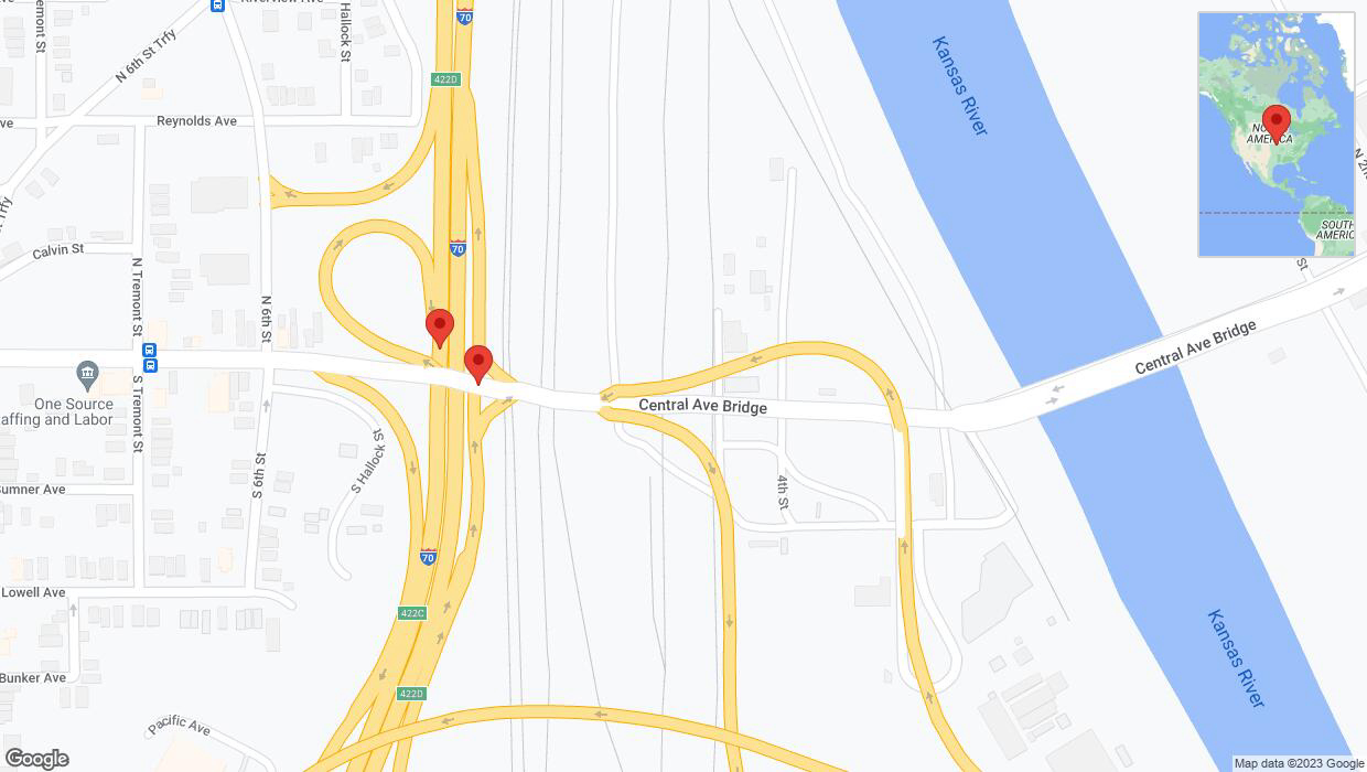A detailed map that shows the affected road due to 'Central Avenue temporarily closed in Kansas City' on September 18th at 4:50 p.m.