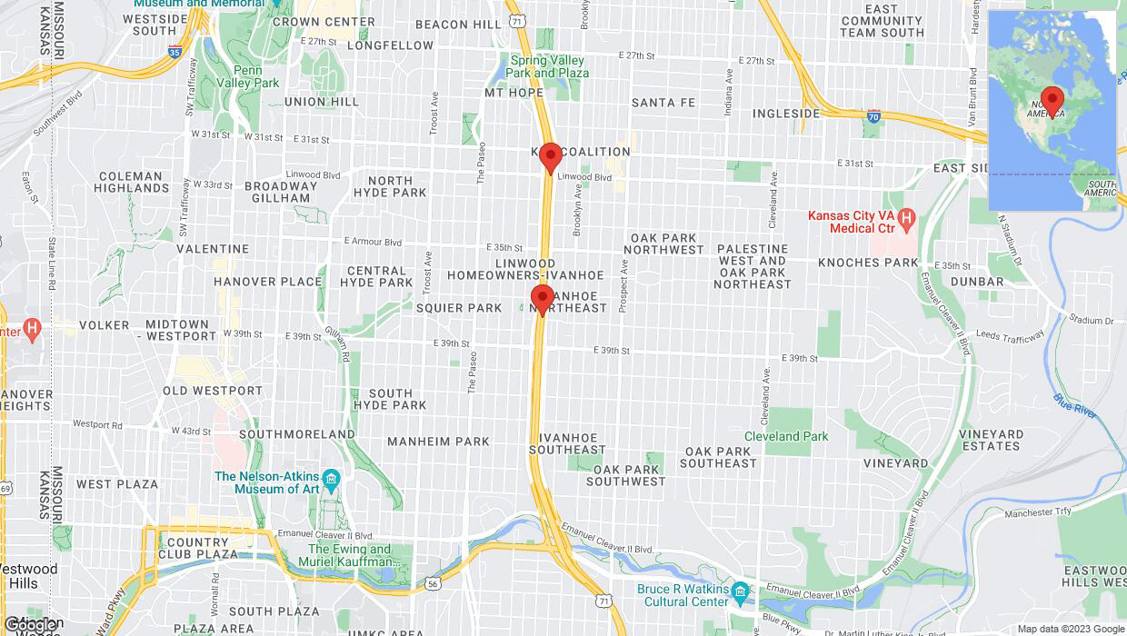 A detailed map that shows the affected road due to 'Warning: Crash on northbound US-71 North in Kansas City' on September 18th at 6:38 p.m.