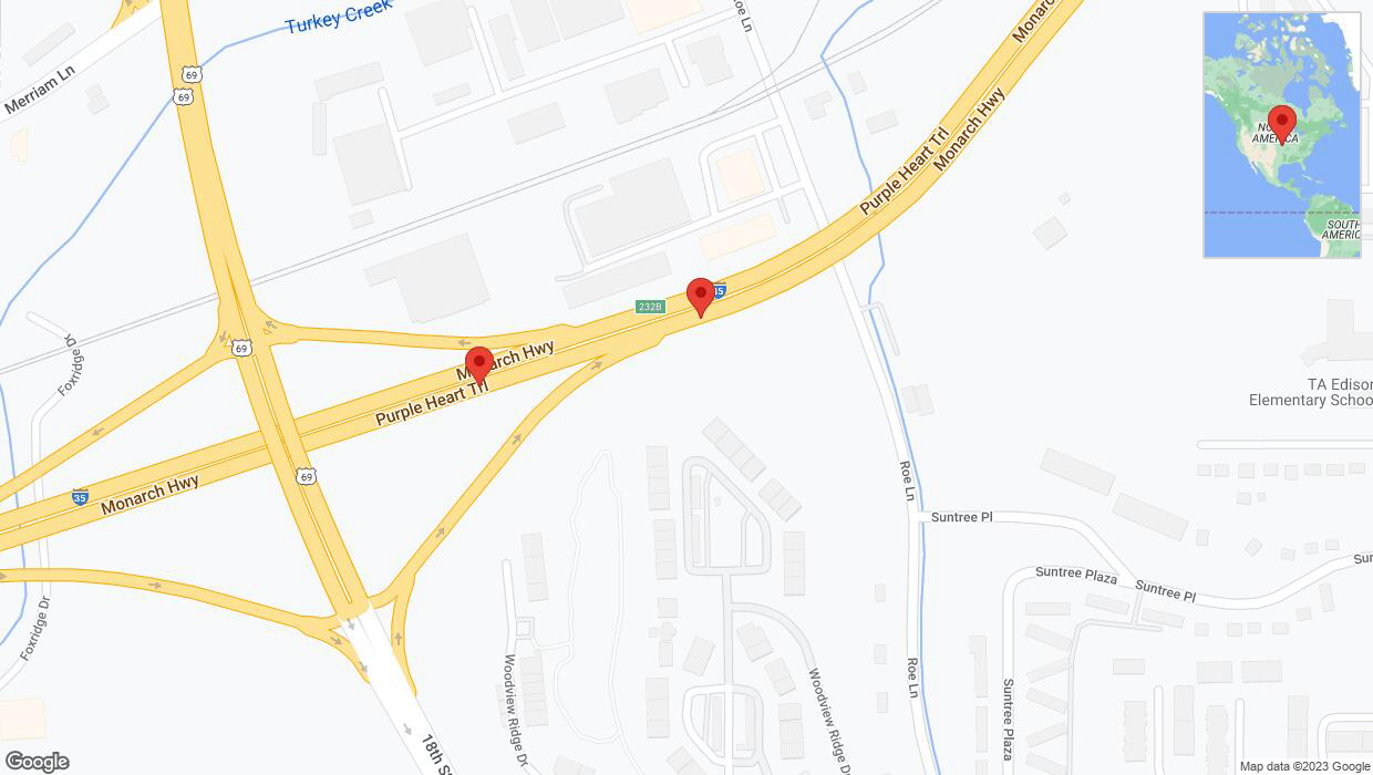 A detailed map that shows the affected road due to 'Broken down vehicle on northbound I-35 in Kansas City' on September 21st at 7:01 p.m.