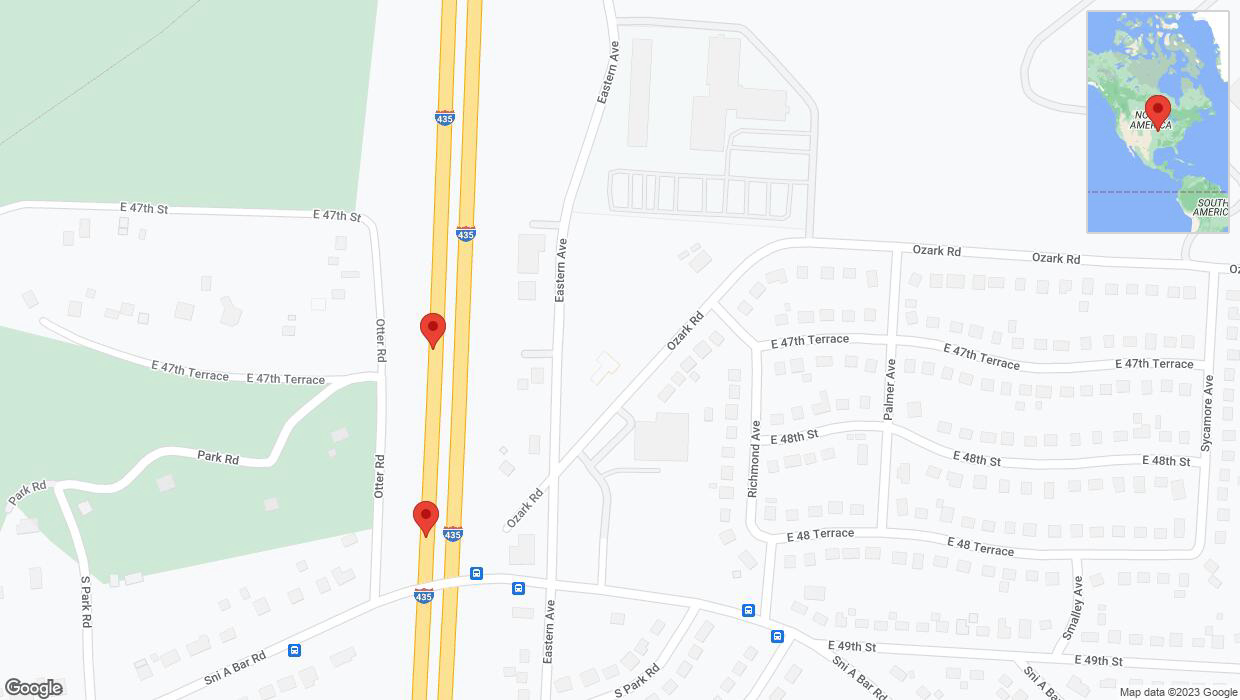 A detailed map that shows the affected road due to 'Broken down vehicle on southbound I-435 in Kansas City' on September 19th at 7:56 p.m.