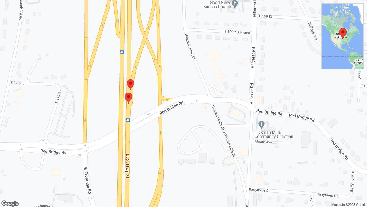 A detailed map that shows the affected road due to 'Broken down vehicle on the U. S. Highway 71 in Kansas City' on September 19th at 12:50 p.m.