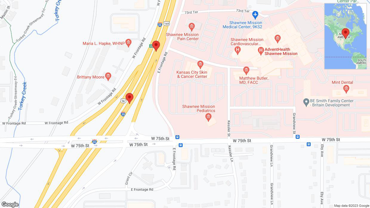 A detailed map that shows the affected road due to 'Broken down vehicle on eastbound I-35 in Merriam' on September 19th at 1:20 p.m.
