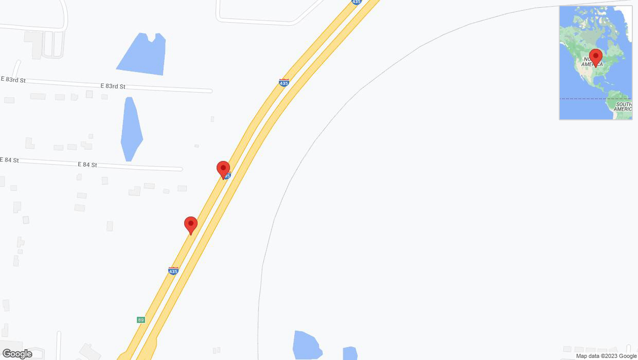 A detailed map that shows the affected road due to 'Broken down vehicle on southbound I-435 in Kansas City' on September 19th at 4:38 p.m.