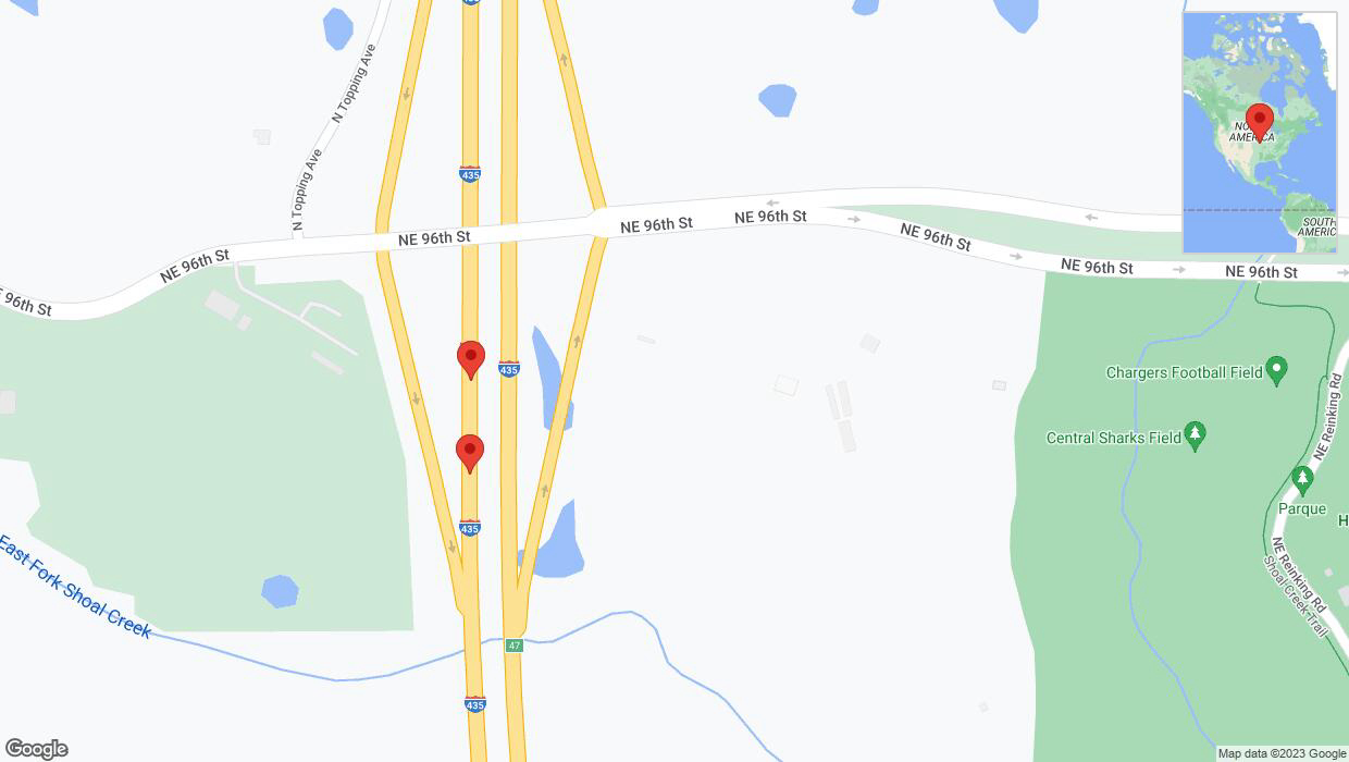 A detailed map that shows the affected road due to 'Broken down vehicle on southbound I-435 in Kansas City' on September 19th at 5:08 p.m.