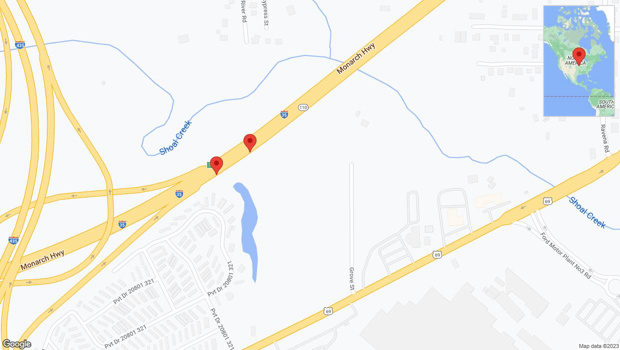 A detailed map that shows the affected road due to 'Broken down vehicle on northbound I-35 in Liberty' on September 19th at 5:20 p.m.
