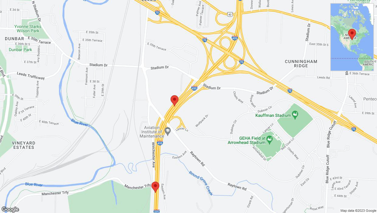 A detailed map that shows the affected road due to 'Crash report: I-435' on September 19th at 5:38 p.m.