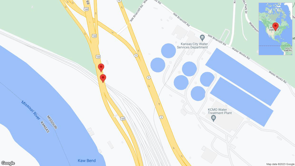 A detailed map that shows the affected road due to 'Warning: Crash on northbound US-169 in Kansas City' on September 19th at 7:08 p.m.