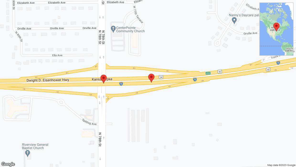 A detailed map that shows the affected road due to 'Broken down vehicle on eastbound I-70 in Kansas City' on September 19th at 9:32 p.m.