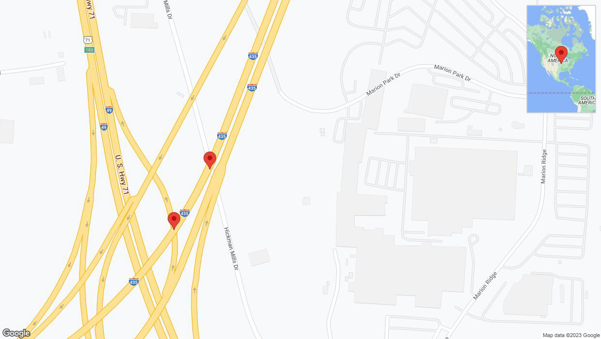A detailed map that shows the affected road due to 'Broken down vehicle on southbound I-435 in Kansas City' on September 19th at 9:44 p.m.