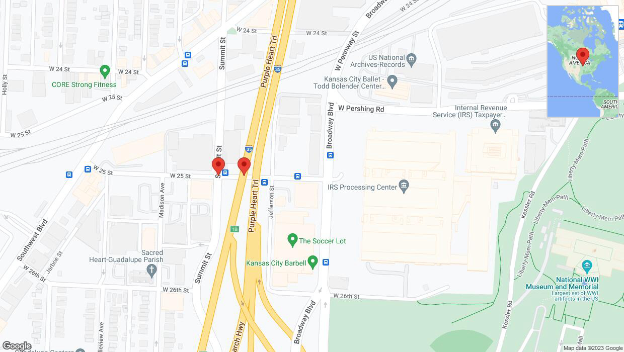 A detailed map that shows the affected road due to 'West 25 Street closed in Kansas City' on September 19th at 10:56 p.m.