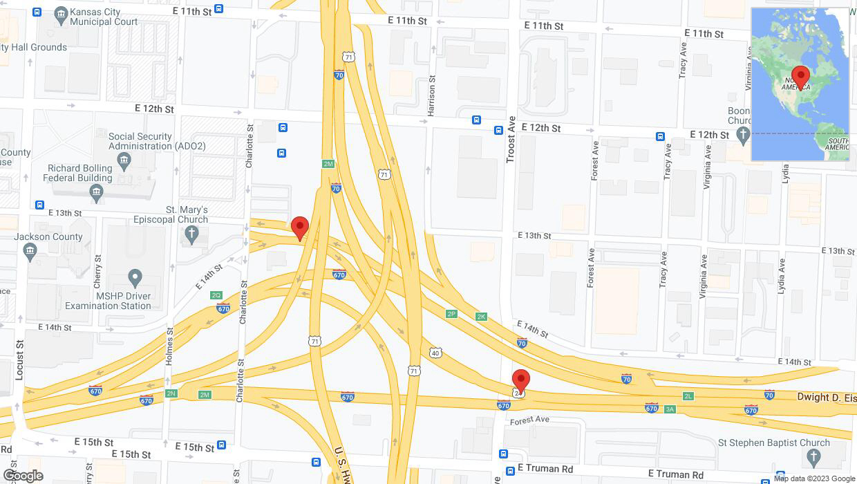 A detailed map that shows the affected road due to 'Charlotte Street closed in Kansas City' on September 20th at 12:02 p.m.