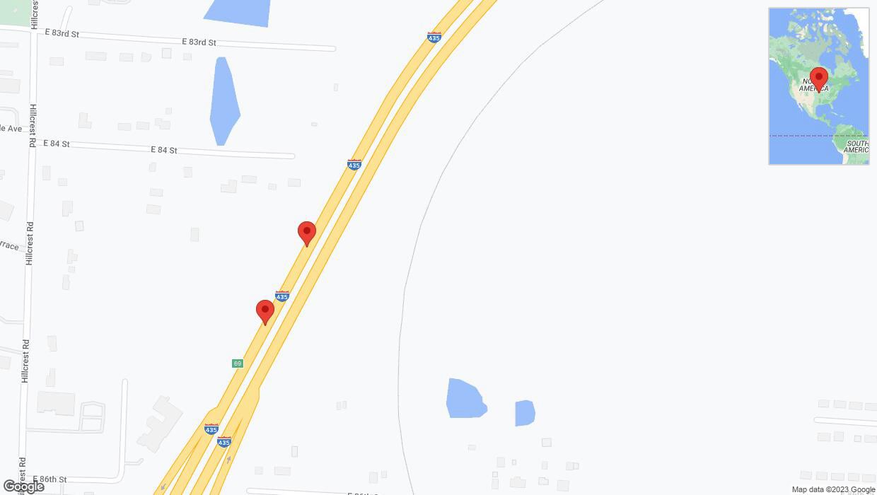 A detailed map that shows the affected road due to 'Broken down vehicle on southbound I-435 in Kansas City' on September 20th at 1:38 p.m.