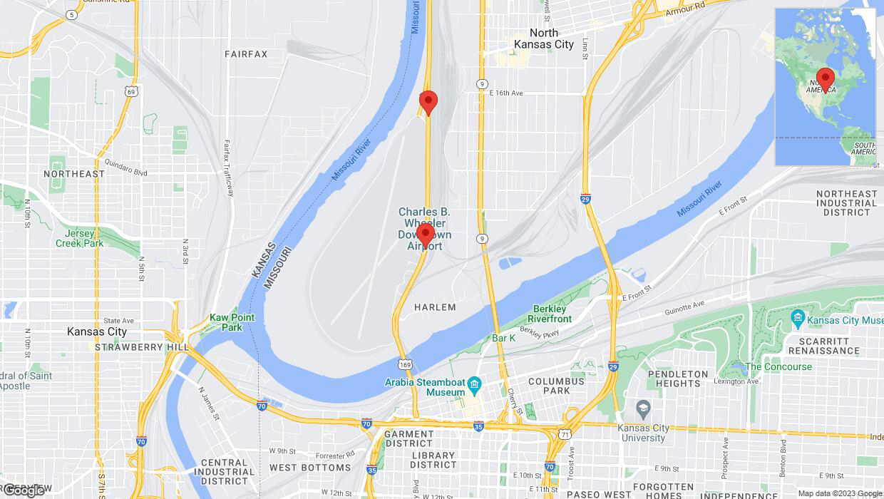 A detailed map that shows the affected road due to 'Broken down vehicle on northbound US-169 in Kansas City' on September 20th at 2:38 p.m.