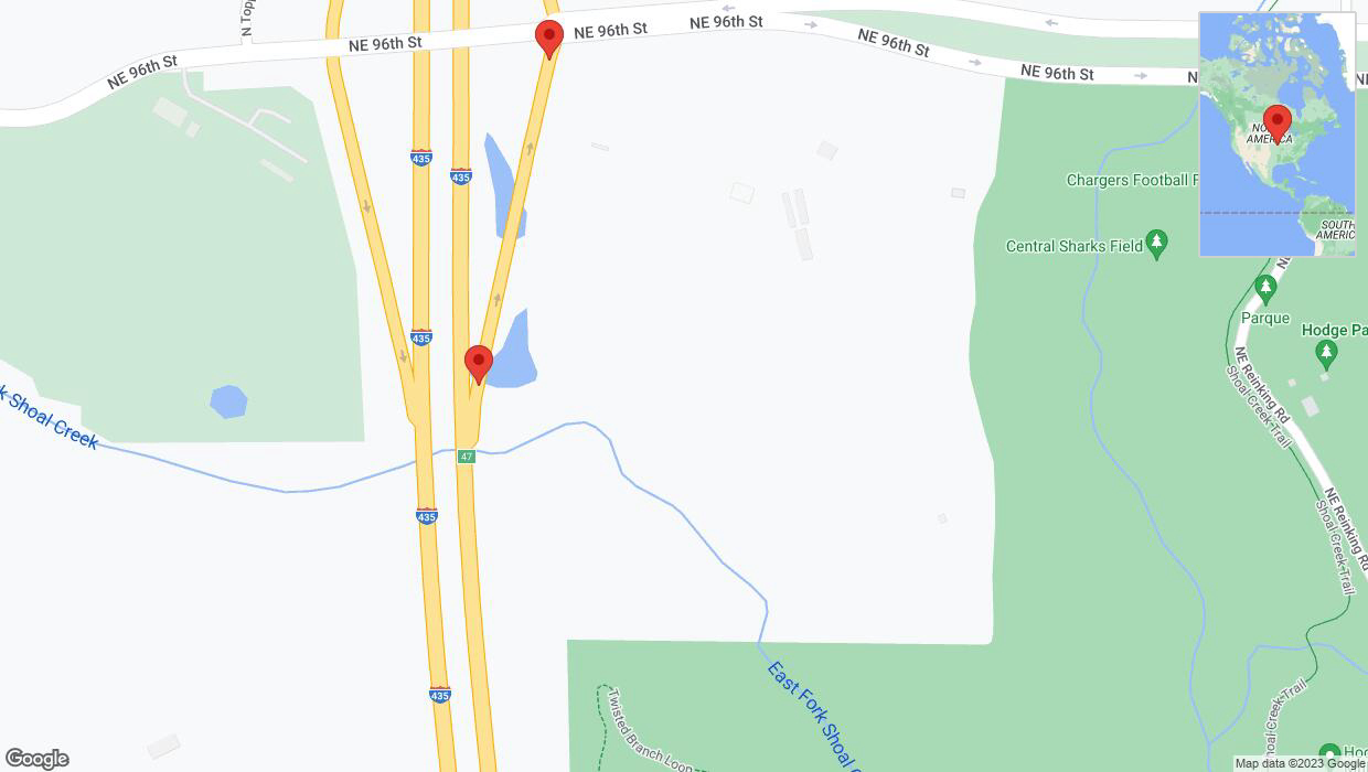 A detailed map that shows the affected road due to 'Broken down vehicle on Interstate 435 in Kansas City' on September 20th at 2:38 p.m.