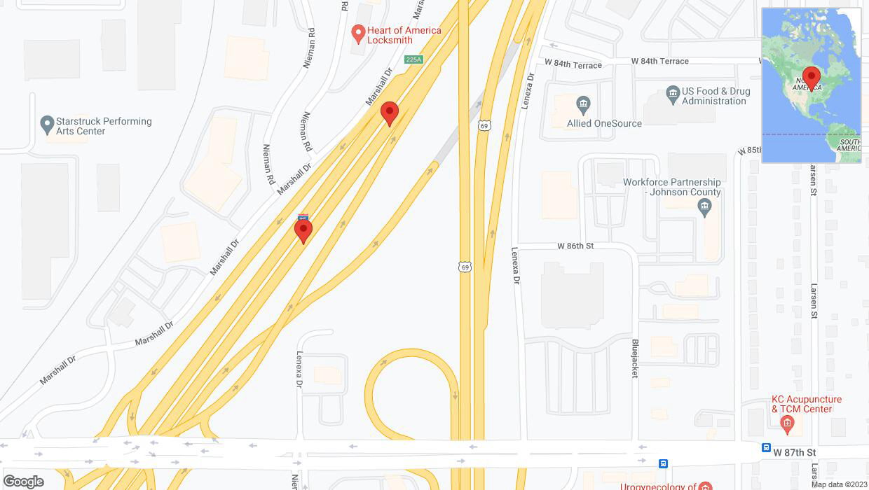 A detailed map that shows the affected road due to 'Broken down vehicle on eastbound I-35 in Lenexa' on September 20th at 3:02 p.m.