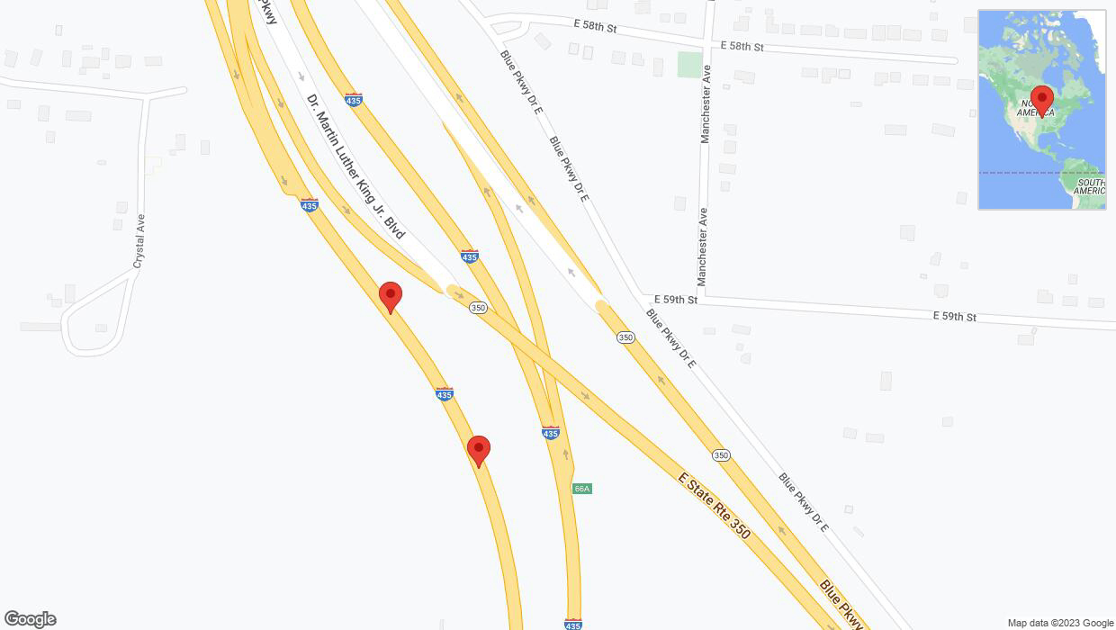 A detailed map that shows the affected road due to 'Broken down vehicle on southbound I-435 in Kansas City' on September 20th at 3:02 p.m.
