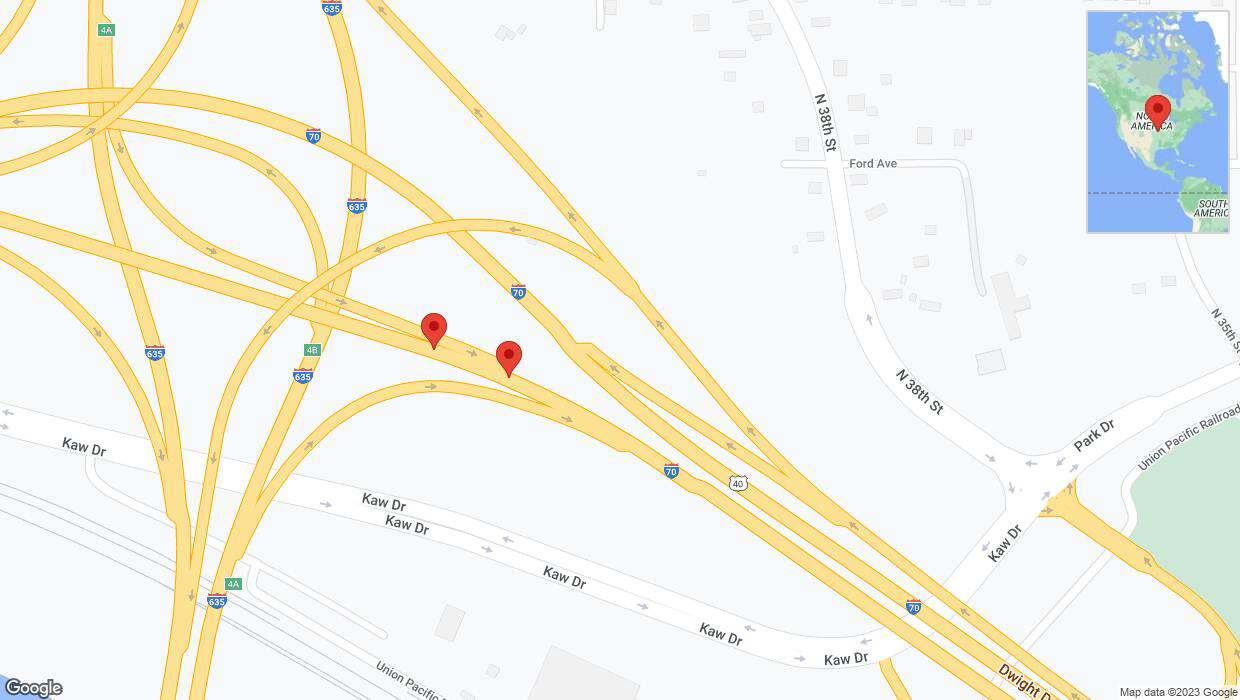 A detailed map that shows the affected road due to 'Broken down vehicle on eastbound I-70 in Kansas City' on September 20th at 4:20 p.m.