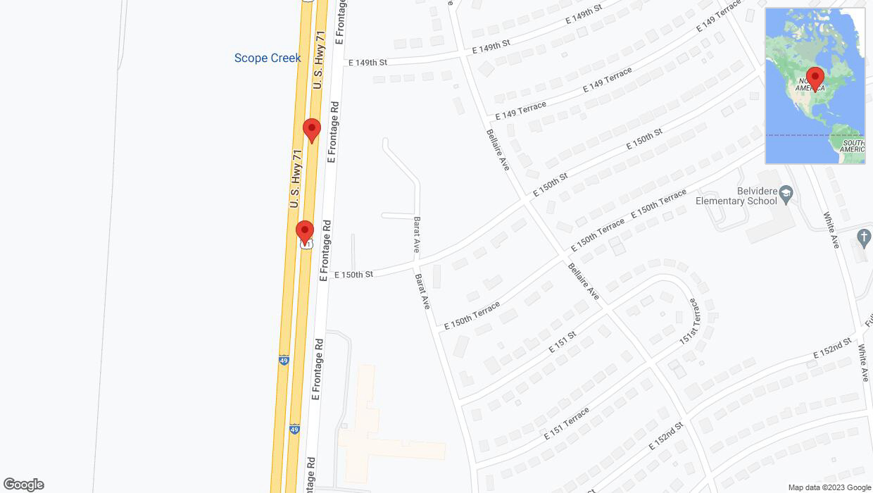 A detailed map that shows the affected road due to 'Broken down vehicle on northbound I-40/US-71 in Grandview' on September 20th at 4:38 p.m.