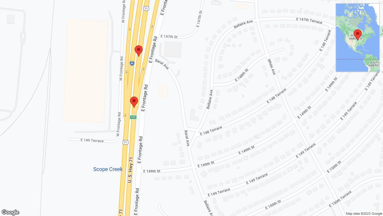 A detailed map that shows the affected road due to 'Broken down vehicle on northbound I-40/US-71 in Grandview' on September 20th at 4:50 p.m.