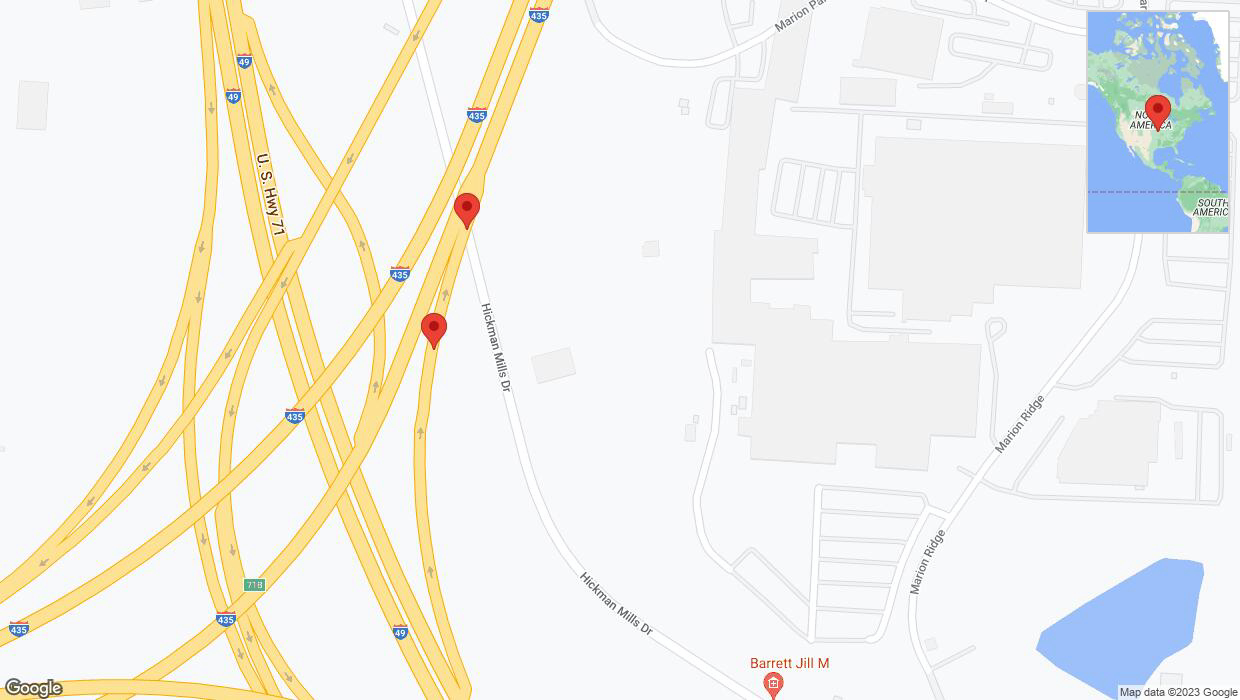 A detailed map that shows the affected road due to 'Warning in Kansas City: Crash reported on Hickman Mills Drive' on September 20th at 5:50 p.m.