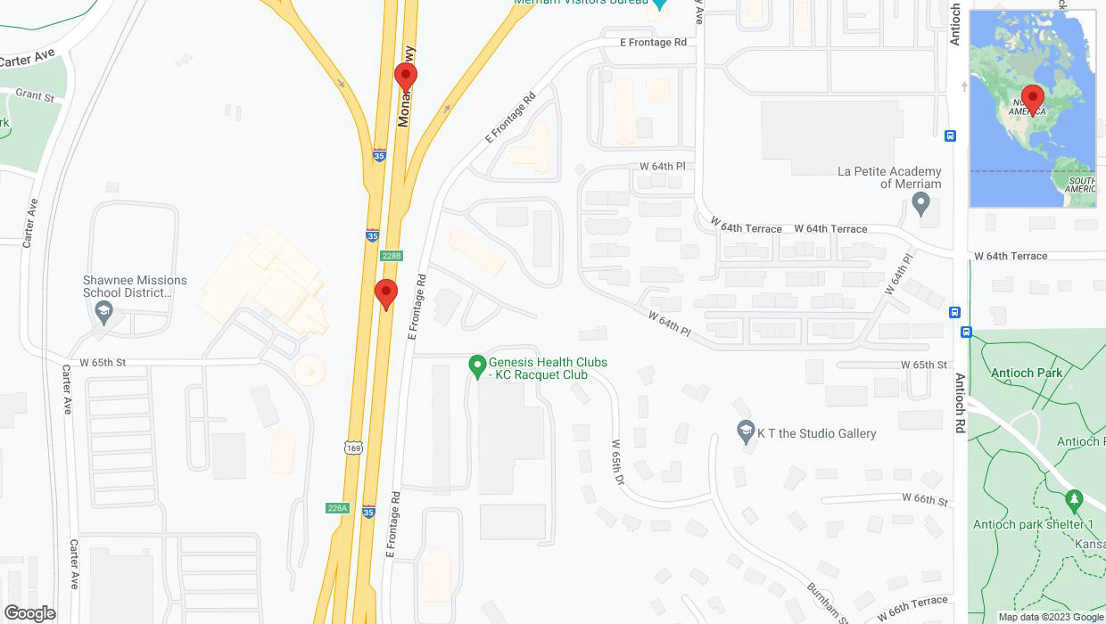 A detailed map that shows the affected road due to 'Broken down vehicle on northbound I-35 in Merriam' on September 20th at 6:20 p.m.