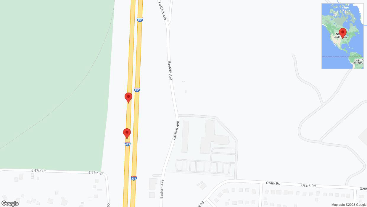 A detailed map that shows the affected road due to 'Broken down vehicle on southbound I-435 in Kansas City' on September 20th at 7:32 p.m.