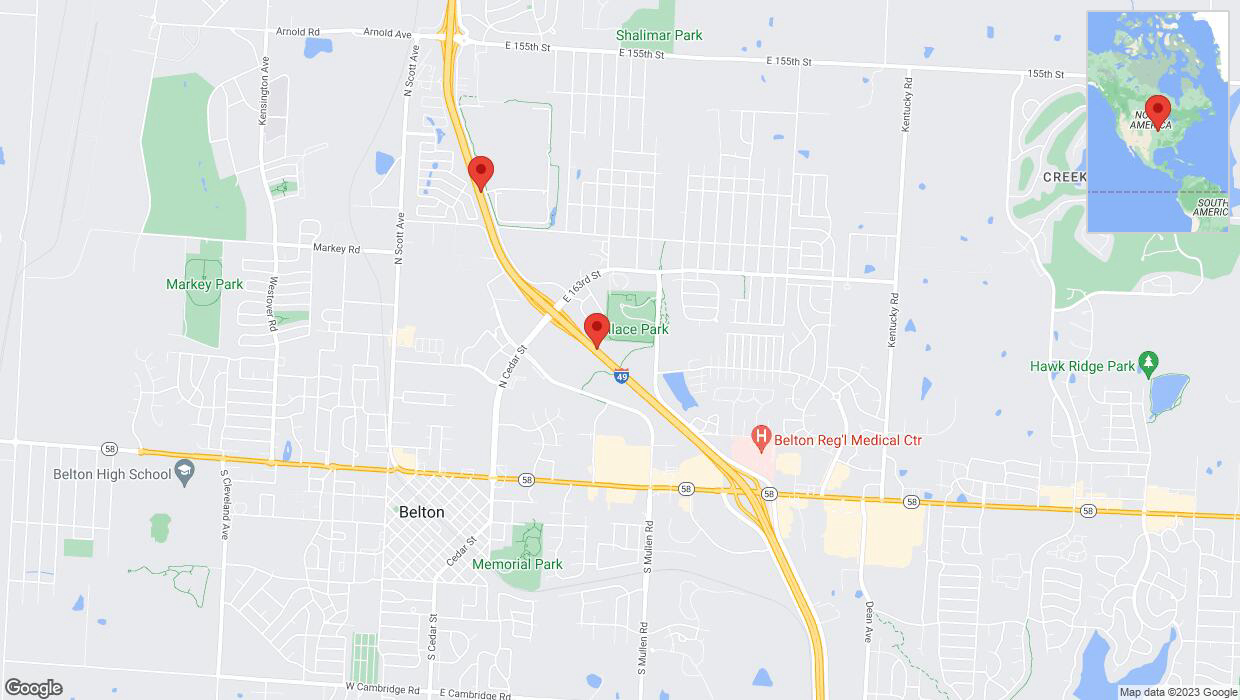 A detailed map that shows the affected road due to 'Incident on northbound I-40/US-71 in Belton' on September 20th at 7:38 p.m.