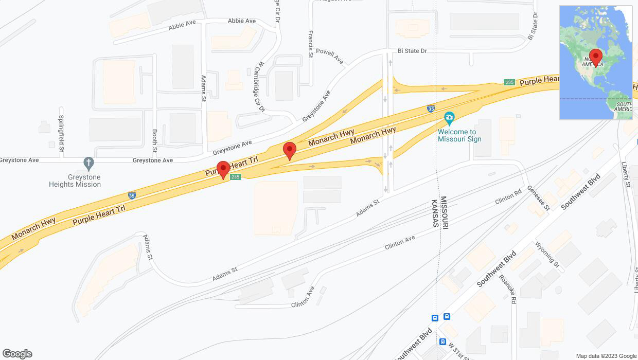A detailed map that shows the affected road due to 'Broken down vehicle on northbound I-35 in Kansas City' on September 20th at 8:26 p.m.