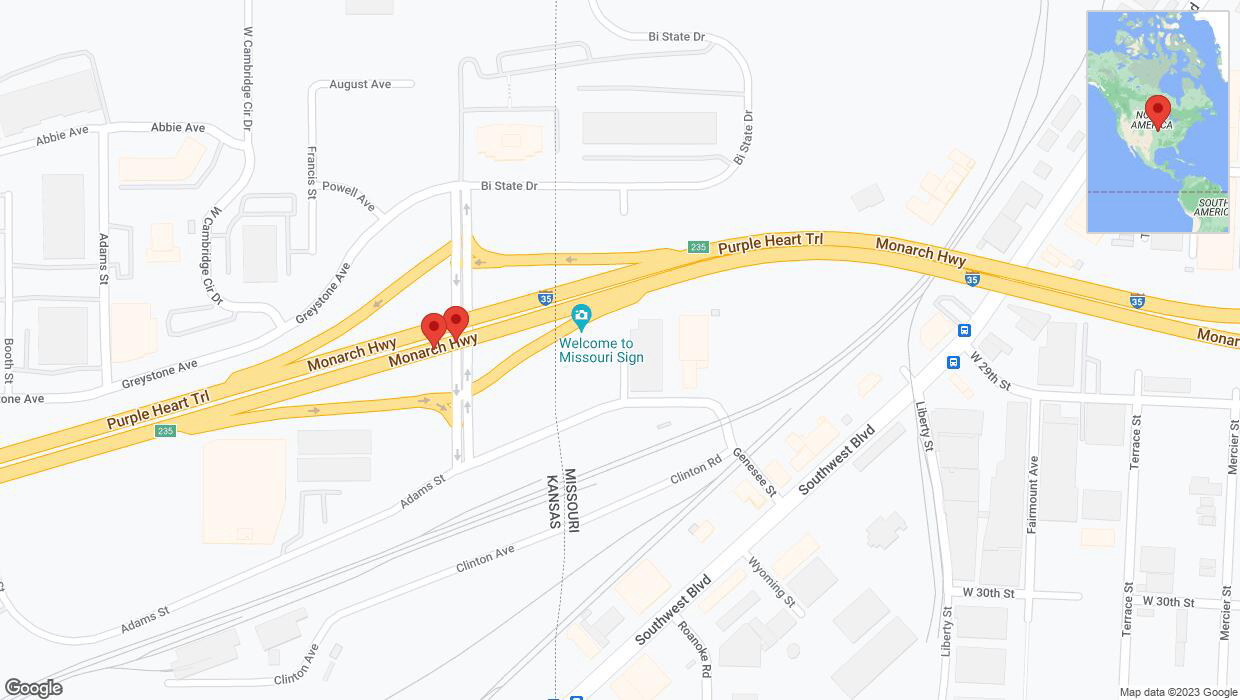 A detailed map that shows the affected road due to 'Broken down vehicle on northbound I-35 in Kansas City' on September 20th at 8:44 p.m.