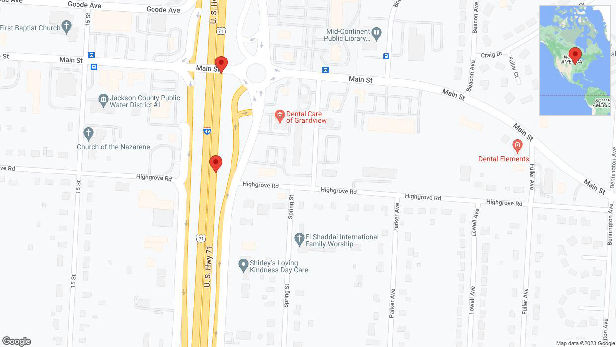 A detailed map that shows the affected road due to 'Broken down vehicle on northbound I-40/US-71 in Grandview' on September 20th at 8:44 p.m.