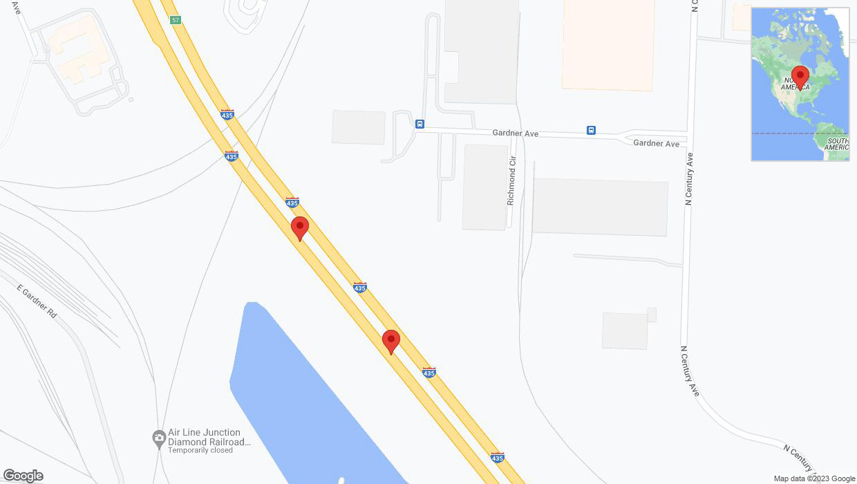 A detailed map that shows the affected road due to 'Broken down vehicle on southbound I-435 in Kansas City' on September 20th at 9:08 p.m.