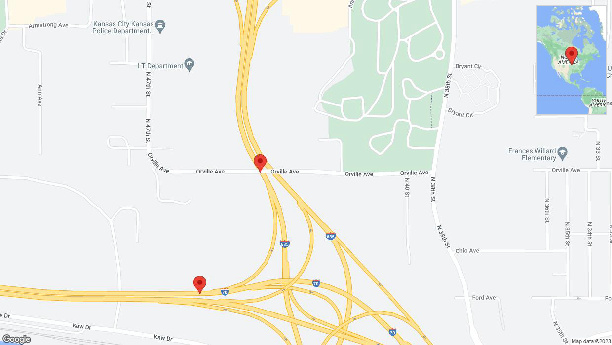 A detailed map that shows the affected road due to 'Orville Avenue temporarily closed in Kansas City' on September 20th at 9:32 p.m.