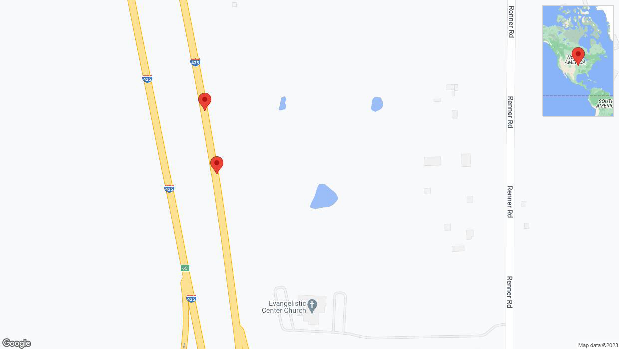 A detailed map that shows the affected road due to 'Broken down vehicle on northbound I-435 in Shawnee' on September 20th at 10:50 p.m.