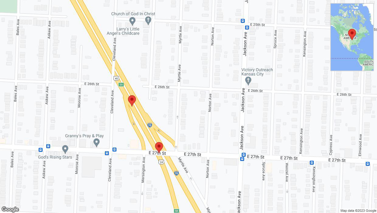 A detailed map that shows the affected road due to 'Broken down vehicle on eastbound I-70 in Kansas City' on September 21st at 8:49 p.m.