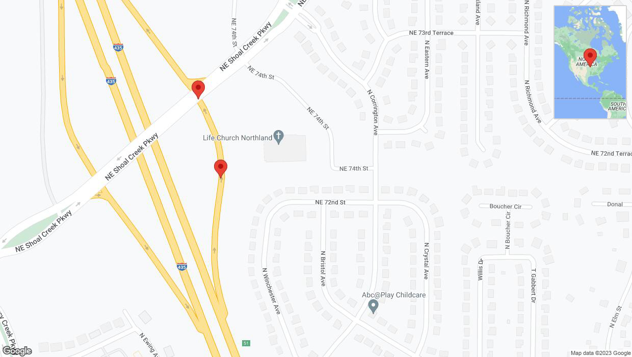 A detailed map that shows the affected road due to 'Broken down vehicle on North Winchester Avenue in Kansas City' on September 21st at 12:43 p.m.