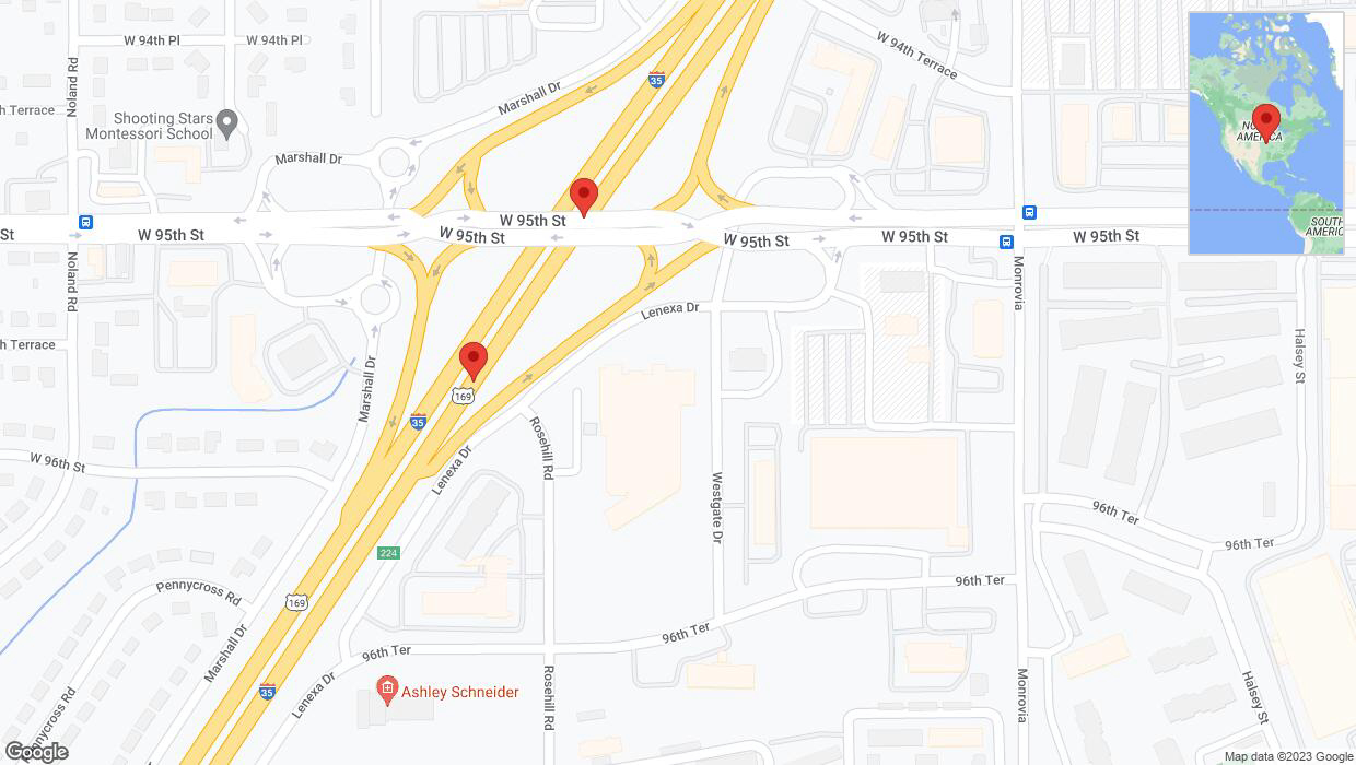 A detailed map that shows the affected road due to 'Broken down vehicle on eastbound I-35 in Lenexa' on September 21st at 1:19 p.m.
