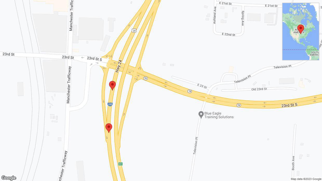 A detailed map that shows the affected road due to 'Broken down vehicle on southbound I-435 in Kansas City' on September 21st at 3:07 p.m.