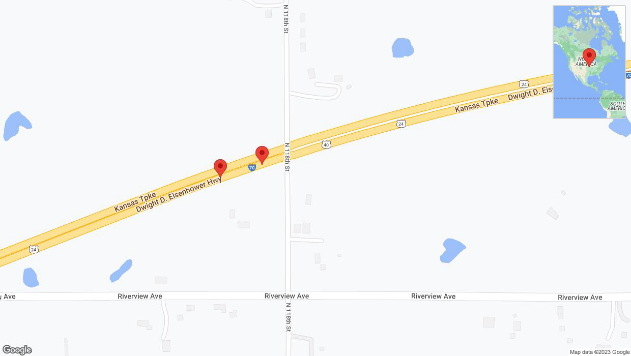 A detailed map that shows the affected road due to 'Broken down vehicle on eastbound I-70 in Bonner Springs' on September 21st at 4:49 p.m.
