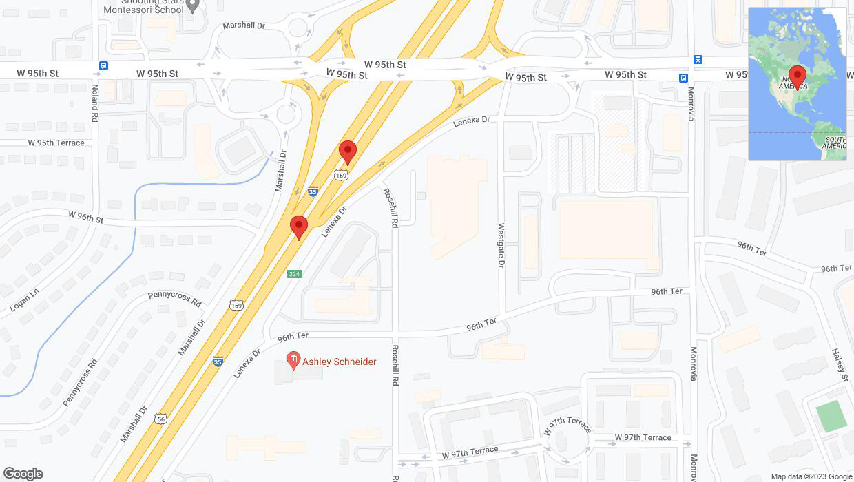 A detailed map that shows the affected road due to 'Broken down vehicle on eastbound I-35 in Lenexa' on September 21st at 4:55 p.m.