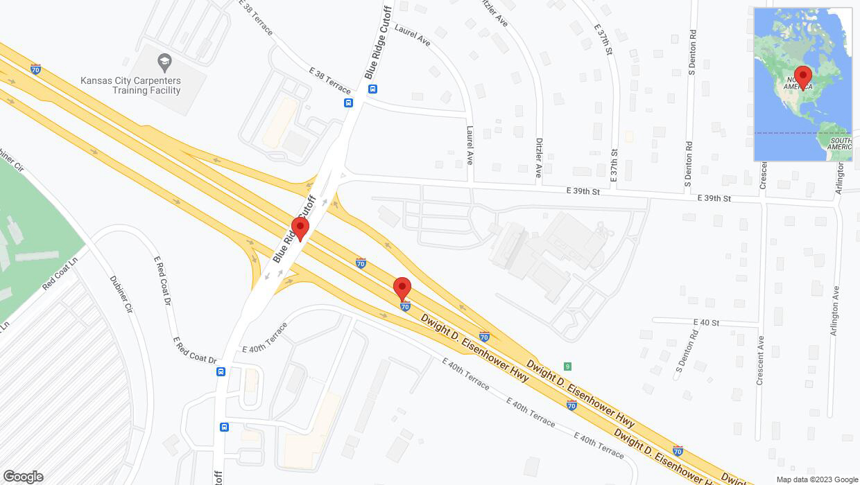 A detailed map that shows the affected road due to 'Broken down vehicle on eastbound I-70 in Kansas City' on September 21st at 5:55 p.m.