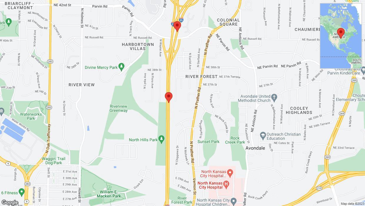 A detailed map that shows the affected road due to 'Crash reported on northbound I-29/I-35 in Kansas City' on September 21st at 7:07 p.m.