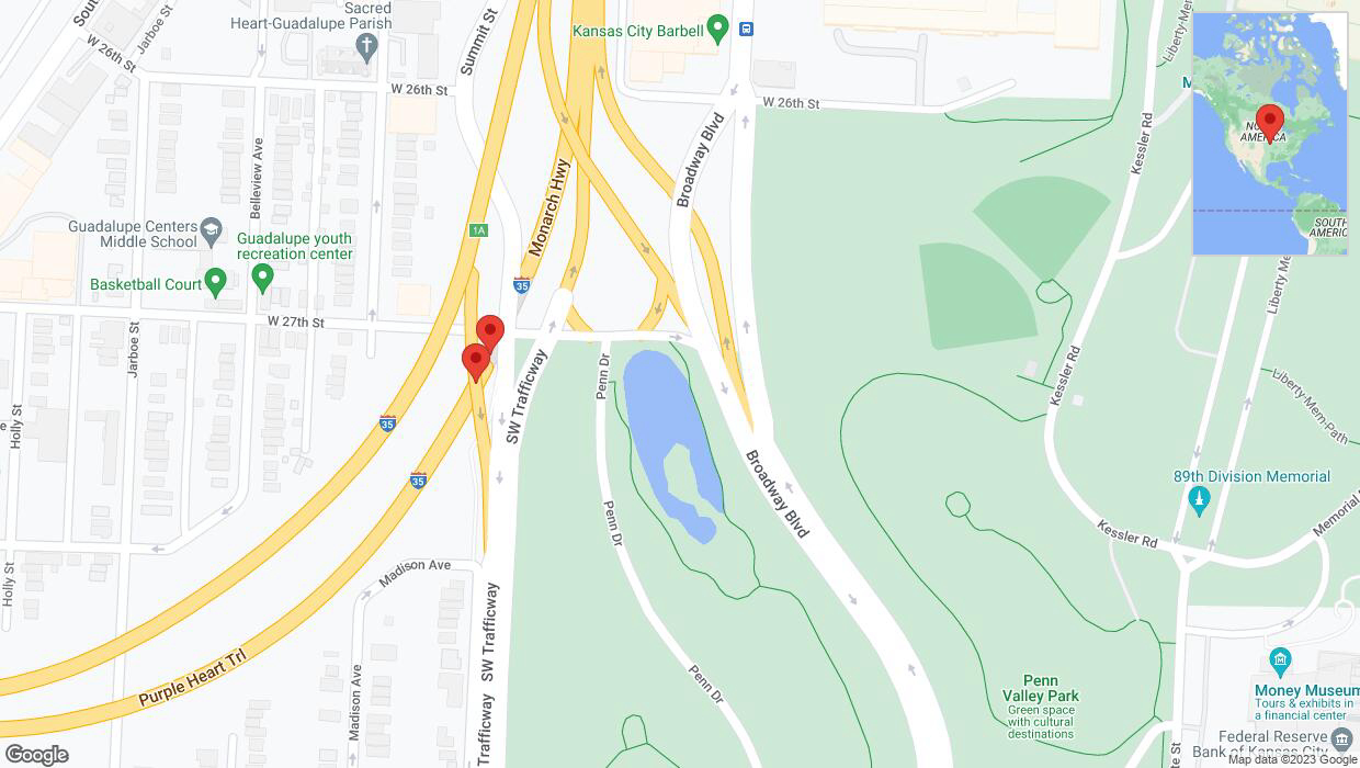 A detailed map that shows the affected road due to 'Crash reported on northbound I-35 in Kansas City' on September 21st at 10:43 p.m.