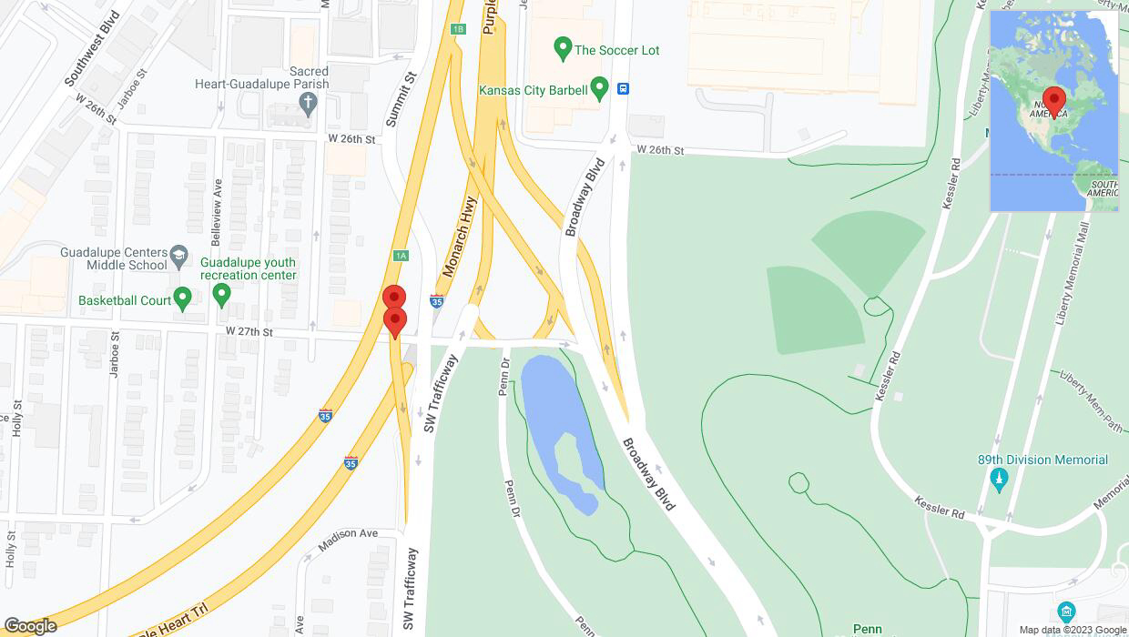 A detailed map that shows the affected road due to 'Madison Avenue closed in Kansas City' on September 21st at 11:01 p.m.