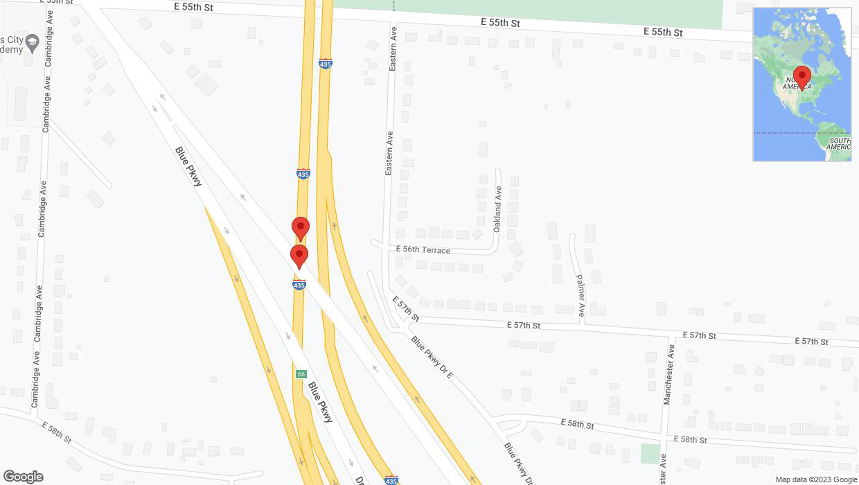 A detailed map that shows the affected road due to 'Broken down vehicle on southbound I-435 in Kansas City' on September 21st at 11:37 p.m.