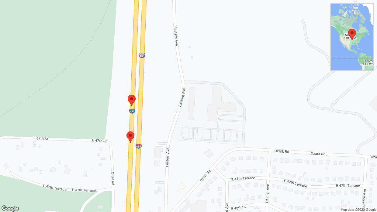 A detailed map that shows the affected road due to 'Broken down vehicle on southbound I-435 in Kansas City' on September 21st at 11:37 p.m.